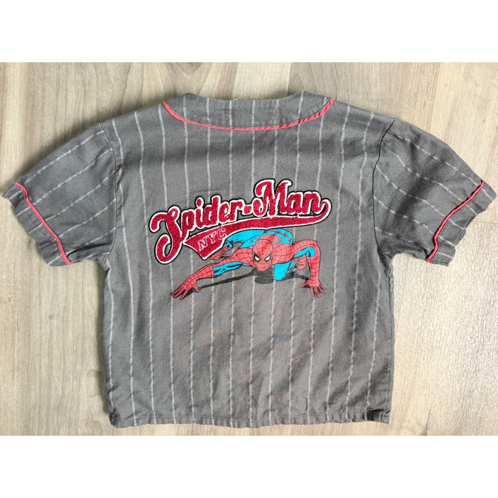 Marvel Spider-Man Kids Grey‎ Pinstripe Flannel Baseball Jersey Shirt 2T